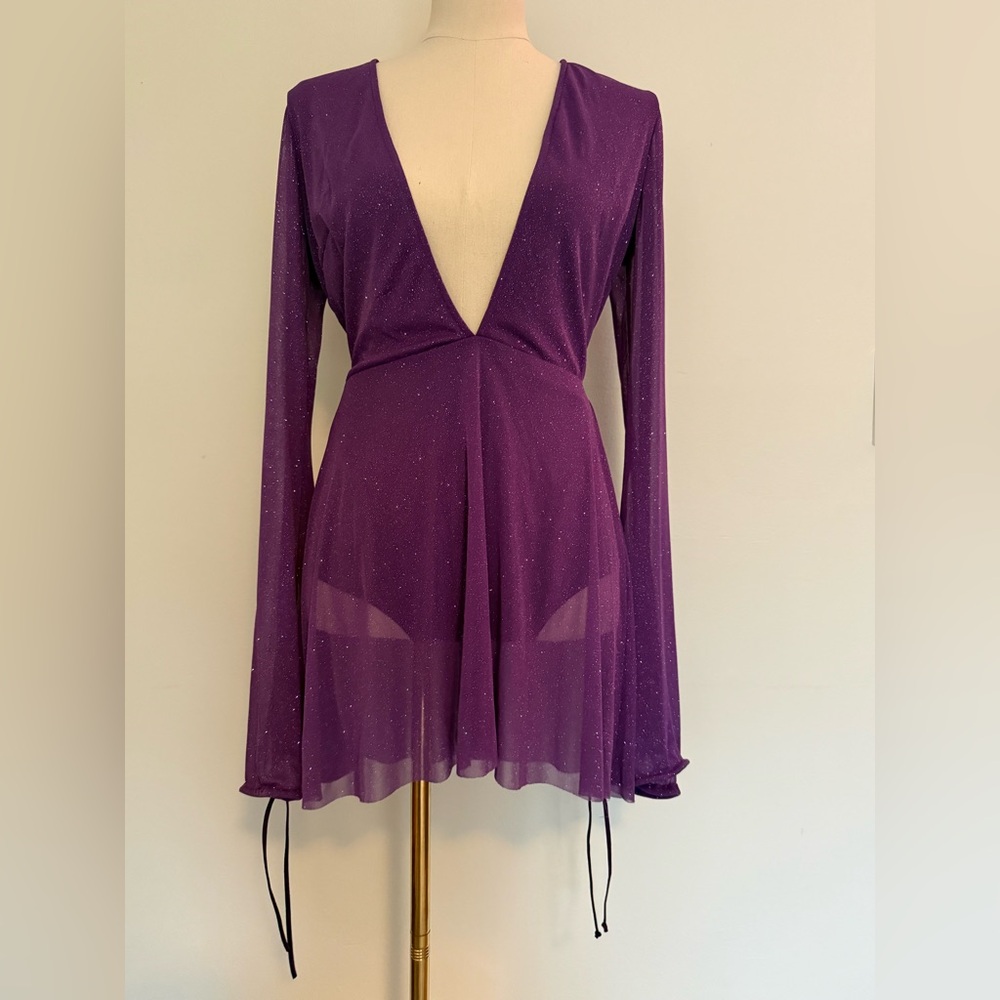 💜 Lucy in the Sky Shimmer Mesh Mini Dress – Purple, Size M